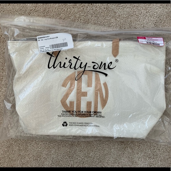 Modern Tote - White Basketweave with “ZEN” circle monogram in the color, fawn - Picture 4 of 6